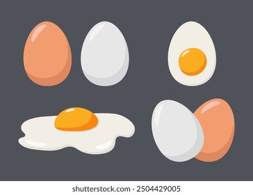 Huevos fritos. Concepto de desayuno. Ilustración vectorial. Aislado sobre fondo blanco. Diseño plano.	