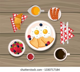 fried eggs with croissant and sausages nutrition