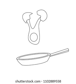 Fried eggs for delicious healthy easy breakfast and cracking an egg into a frying pan, vector illustration.line art