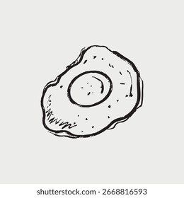 Projeto de ovos fritos. café da manhã, ovo preparado, refeição na textura da pincelada isolado no branco. Ilustração de esboço de vetor desenhado à mão em tinta de carvão vegetal. Design de menu, impressão, comida, design de café
