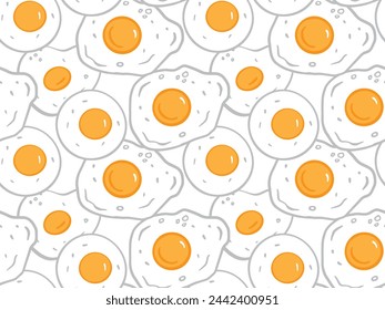 Fried eggs different shape seamless pattern. Bright egg texture, top view background for poster, cafe menu, flyer, cookbook, banner, card, wrapping paper, package, egg day card design.