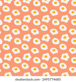 Fried eggs different shapes with bright yolk Seamless pattern. Abstract background texture concept