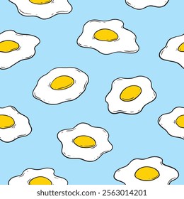 Fried Eggs doodle seamless pattern. Cartoon illustration vector illustration background. Sunny Side up pattern for web and digital media