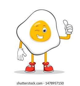 Fried Eggs Flashing Cartoon Mascot Character. And Giving a Thumbs Up.