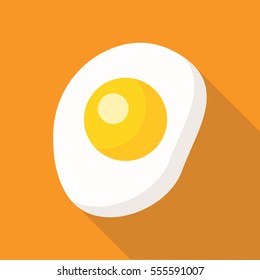 fried eggs flat style with long shadow isolated on orange background. breakfast elements vector sign symbol