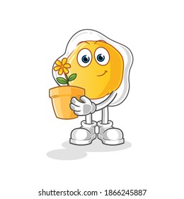fried eggs with a flower pot illustration. character vector