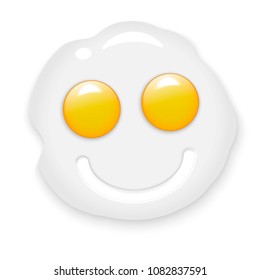 Fried eggs in the form of a smiling smiley. Isolated on white background. Vector illustration.