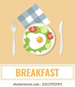Fried eggs and fresh vegetables for breakfast. Healthy food, natural products.