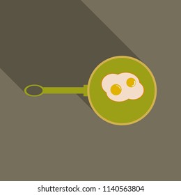 fried eggs in a frying pan and egg in the background illustration vector