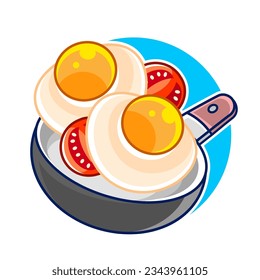 fried eggs in a frying pan and egg shell in the background illustration vector