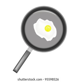 Fried eggs in a frying pan.  The illustration on a white background for your design.