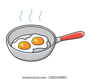 Fried eggs in a frying pan isolated