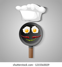 Fried eggs in a frying pan. Vector food  illustration