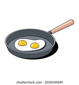 Fried eggs in a frying pan. Vector 3d sketch line isometric, color icon illustration, flat style. Creative design idea and elements for infographics and website.