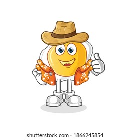 fried eggs go on vacation character. cartoon mascot vector