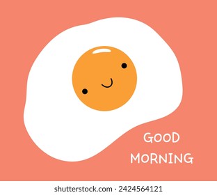 Fried eggs, good morning. Fun concept. Kawaii vector illustration.