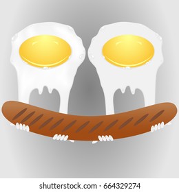  Fried eggs and grilled sausage / fried eggs / vector