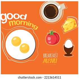 Fried eier und handgezeichnet Umriss Aquarell Pfanne, Pappe Hintergrund. Vektor trendige Design für Frühstück Menü, Café, Restaurant. Fast-Food-Hintergrund