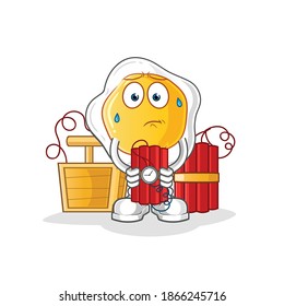 fried eggs holding dynamite character. cartoon mascot vector