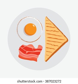 Fried eggs icon. fried eggs isolated background. Plate fried eggs. American breakfast illustration. Bacon vector illustration. Bacon isolated background. Toast icon. Toast vector illustration