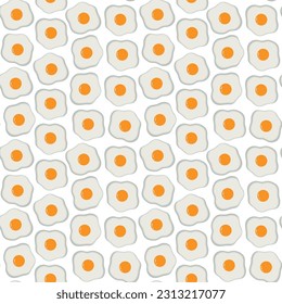 Fried eggs irregular seamless pattern. Kitchen design on white background. Vector illustration.
