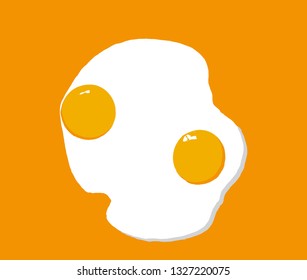 Fried eggs isolated on orange background. Simple icon cooking frying egg with yellow yolk.  