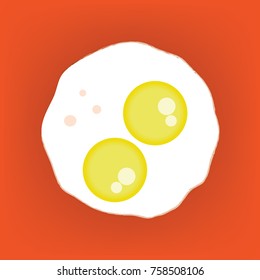 Fried Eggs Isolated on Orange Background.  Flat Icon for Your Design. Vector Illustration