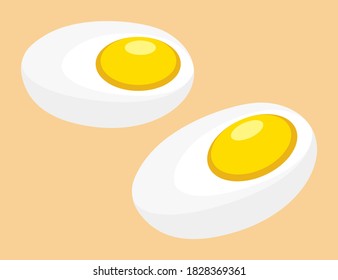 Fried eggs isolated on yellow background. Healthy nutrition breakfast fried egg protein eating. Two cooked eggs fried in pan. Yolk scrambled egg quick and easy breakfast. Burger or sandwich ingredient