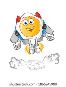 huevos fritos con mochila de jetpack. vector de dibujos animados