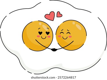 Fried Eggs Loving Couple Characters Vector Illustration