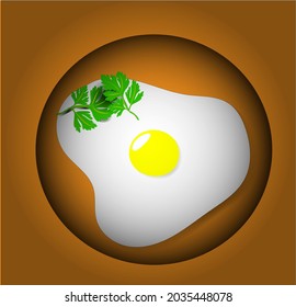 Fried eggs morning breakfast vector feird yellow egg and green parsley food illustration