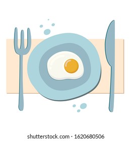 Fried eggs. Omelet drawing. Vector color illustration of breakfast. Drawing in cartoon style.