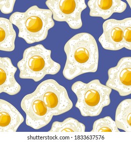 Fried eggs. Omelet. Lunch, dinner, breakfast. Natural product. Decorative seamless pattern.