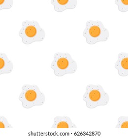 Fried eggs, omelette pattern in cartoon flat style. Tasty breakfast.