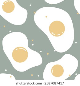 Fried Eggs on a blue background seamless pattern