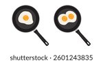 Fried eggs on frying pan cooking in the kitchen
