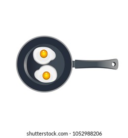 Fried eggs on frying pan. Vector illustration isolated on white