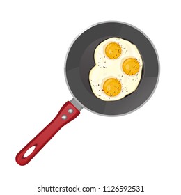 Fried eggs on frying pan isolated on white