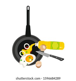 Fried eggs on a frying pan