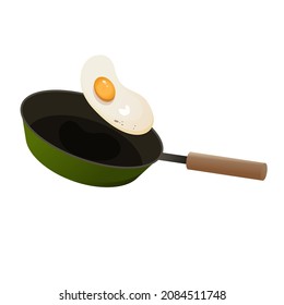 Fried eggs on frying pan. Cartoon vector illustration isolated on white background 