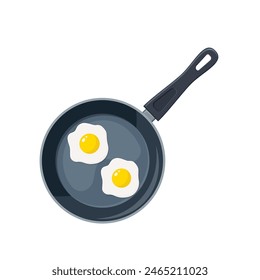 Fried eggs on frying pan icon. Kitchen utensils for cooking food. isolated on white background. Vector illustration in flat style.