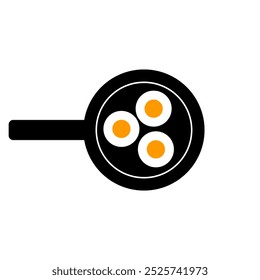 Ovos fritos no ícone da panela de ato de fritar no fundo branco. Ilustração vetorial.