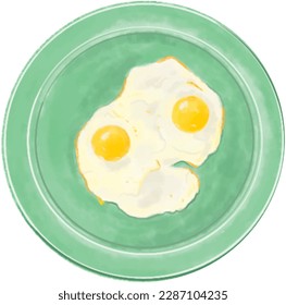 Fried eggs on a green plate for breakfast 