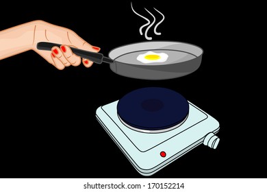 Fried eggs on pan 