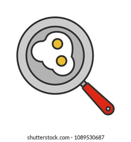 Fried eggs on pan color icon. Isolated vector illustration