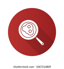 Fried eggs on pan flat design long shadow glyph icon. Vector silhouette illustration
