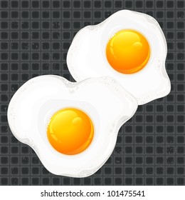 Fried eggs on pan, food ingredients, vector illustration