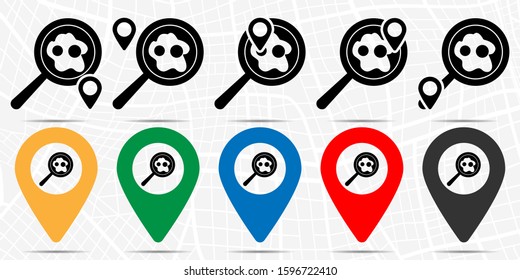 Fried eggs on pan icon in location set. Simple glyph, flat illustration element of fast food theme icons