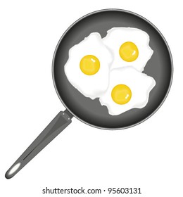 Fried eggs on pan. Three eggs. The illustration on a white background for your design.