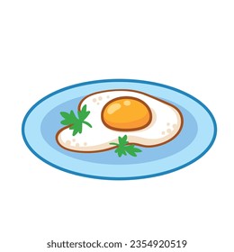 Fried eggs on a plate isolated on white background. Vector illustration with breakfast in cartoon style.
